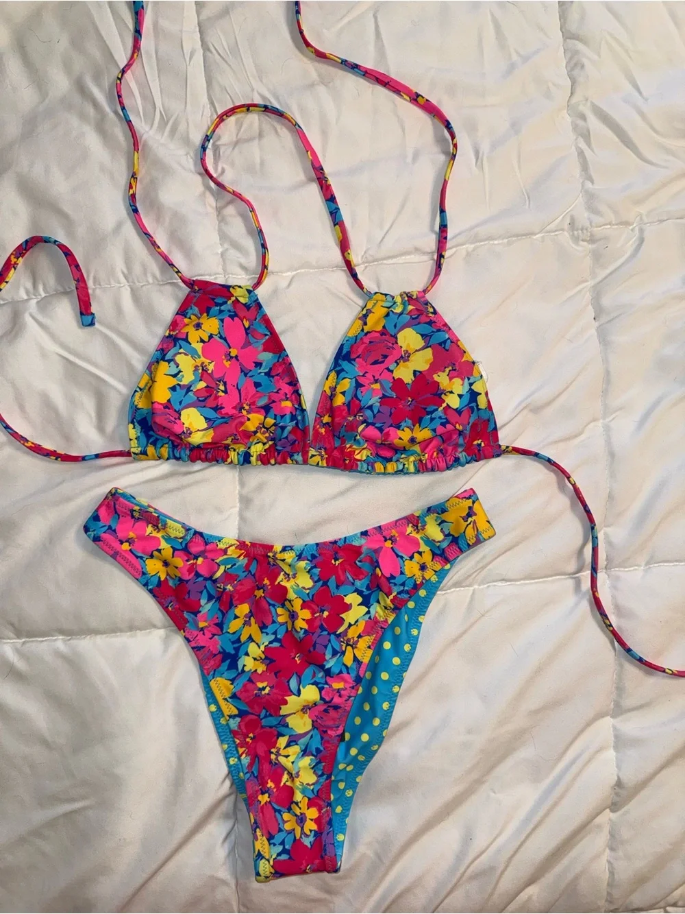 wild fable Floral Triangle Bikini - Pink, Yellow & Blue